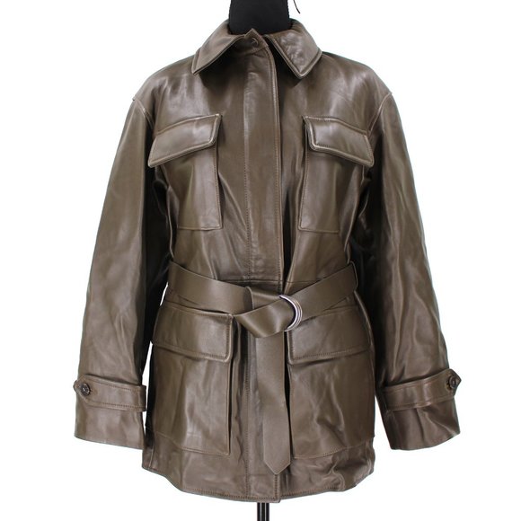 Anine Bing Monroe Buttery Soft Leather Belted Jacket Coat Dark Green X-Small NEW - Picture 3 of 11